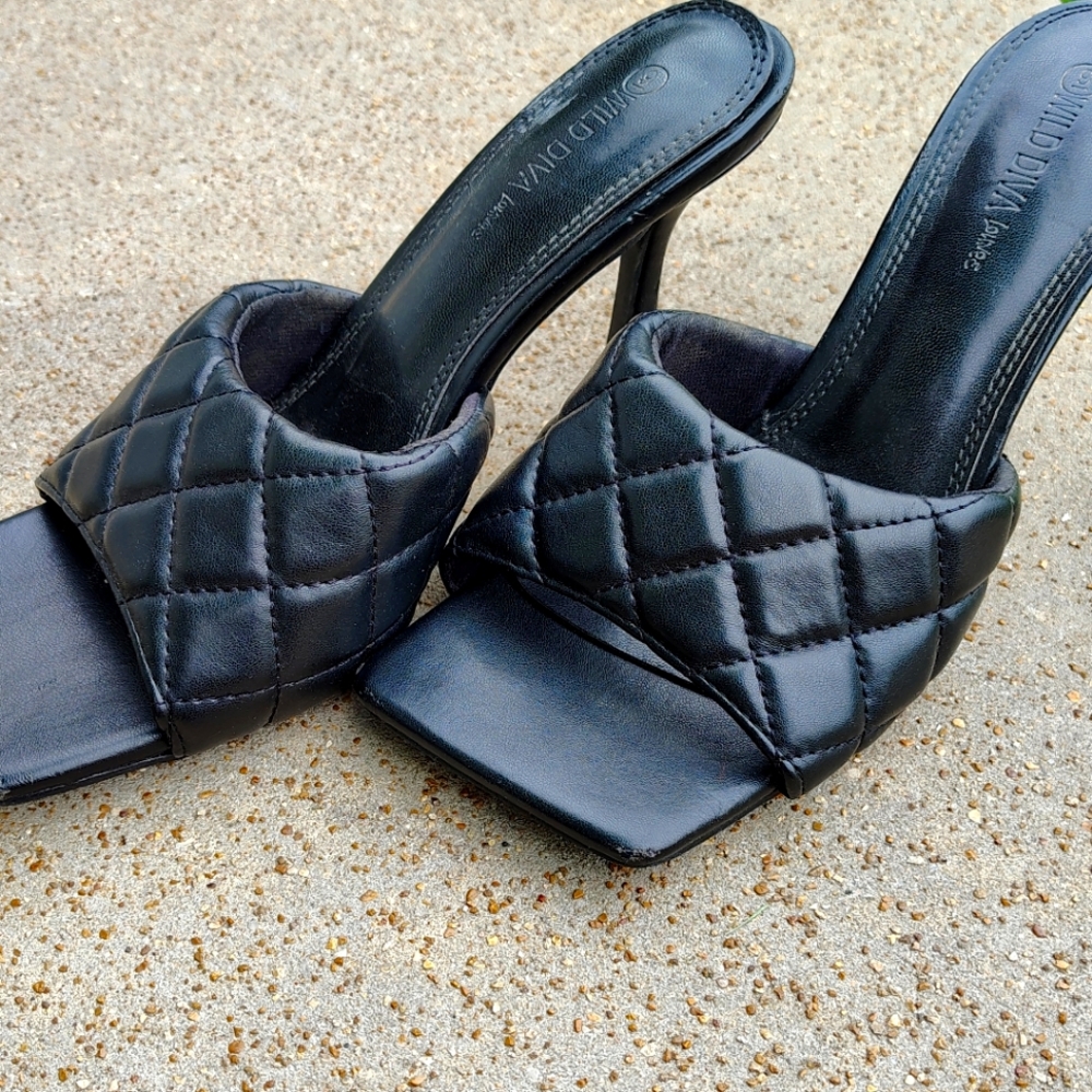 Wild Diva Black Quilted Heels, Size 9, Worn